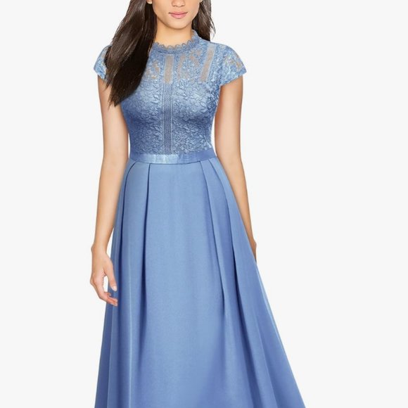 Miusol Formal Scoop Neck Floral Lace Bridesmaid Maxi Dress (Light Blue XL) - Picture 1 of 4
